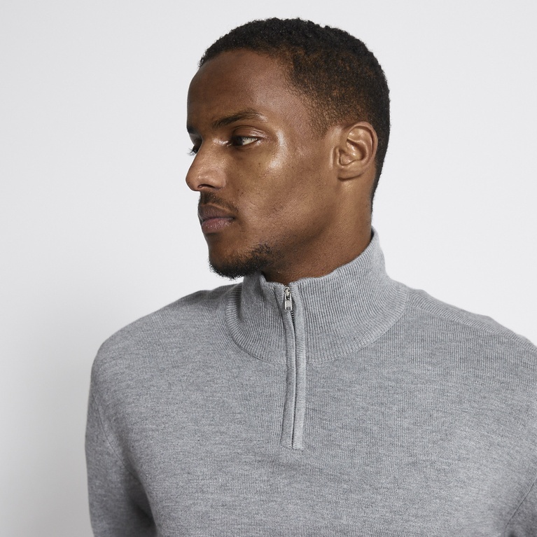 Half-zip knit sweater "Thin" Grey Melange